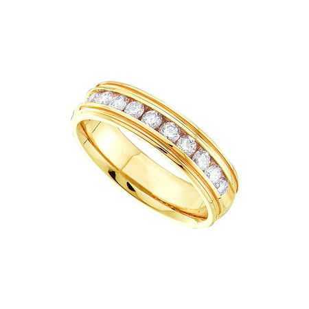 Size 8 - 14k Yellow Gold Round Channel-set Diamond Ridged Edges Wedding Band (1/4 Cttw)
