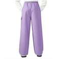 thumbnail image 6 of XUNKUSGA Pants for Girls 5-15Y Solid Color Elastic Waist Girls Cargo Pants Loose Straight Leg Sweatpants For Girl with Pockets Fashion Casual Outerwear Sweatpants Purple, 6 of 9