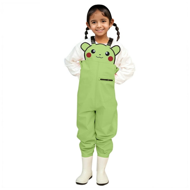 Girls Rompers Summer Cartoon Print Water Proof Hunt Fishing Waders Jumpsuits With Boots Green Soft New Born Clothes 7-8T