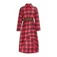 thumbnail image 4 of BLTIBY Women's Plaid Printed Maxi Shirt Dress Long Sleeve Lapel Loose Fit Button Down Asymmetric Hem Dresses with Belt Red XL, 4 of 6