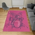 thumbnail image 1 of Rock Music Turkish Area Rug, Doodle Drawing Sketch Drummer Musical Inspirations Monochrome Arrangement, Soft Carpet for Living Room Decor with Distressed Look, 2.6' x 5', Magenta Indigo, by Ambesonne, 1 of 3
