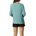 thumbnail image 3 of INSPIRE CHIC Women's Sleepwear Casual V Neck Ribbed Nightwear Lounge Pullover Long Sleeve Tops M Light Blue, 3 of 6