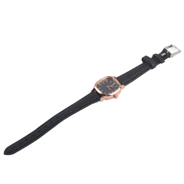 Reloj analógico de cuarzo para mujer, correa de PU, caja de aleación, reloj de pulsera para mujer (correa negra, esfera negra)