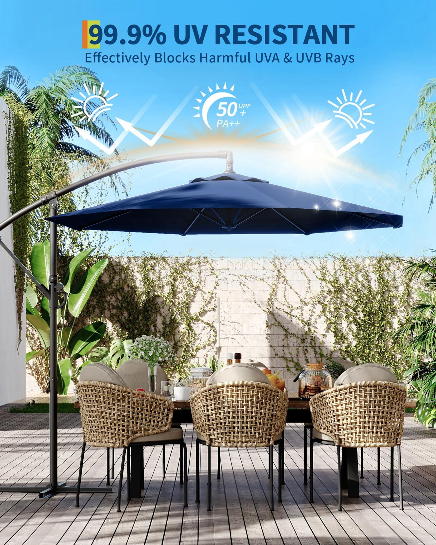 Arigeas 10FT 360 Degree Rotation Cantilever Umbrella with Cross Base, Outdoor Offset Patio Umbrella with Tilt and Crank Lift