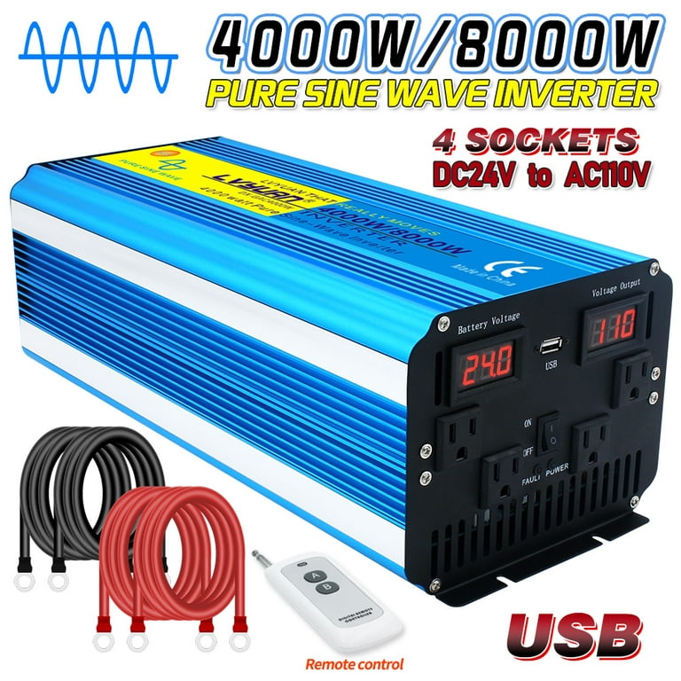 LVYUAN Pure Sine Wave Inverter 500 Watts Inverter 12V to 110V DC to AC with  Dual AC Sockets and Dual USB Charge Ports for Car, Solar Power Blue