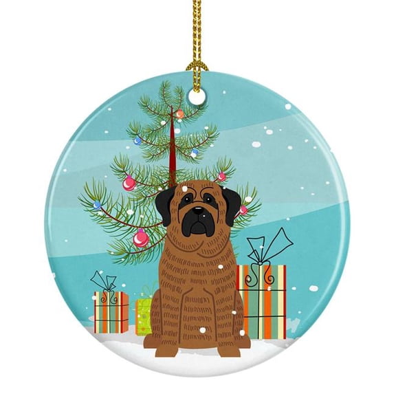 Merry Christmas Tree Mastiff Brindle Ceramic Ornament