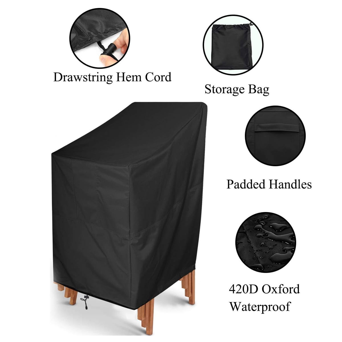 Outdoor Chair Covers Waterproof 1 Pack, High Back Patio Chair Covers for Outdoor Furniture Cover, Stacking Chair Cover Anti-UV, Snow Dust Wind-Proof, Patio Furniture Covers - 26.8''x26.8''x47.2''