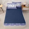 thumbnail image 4 of Homewish Retro Boho Printed Zipper Full Size Comforter Sets with Fitted Sheet and 2 Pillowcases,Paisley Floral Zipper Bedding Set,Navy White,Navy Blue Reversible,4pcs, 4 of 8