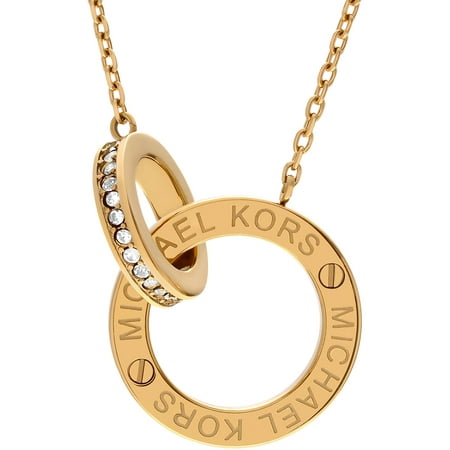 Michael Kors Women's Crystal Gold-Tone Stainless Steel Linked Circle Logo Fashion Necklace, 18