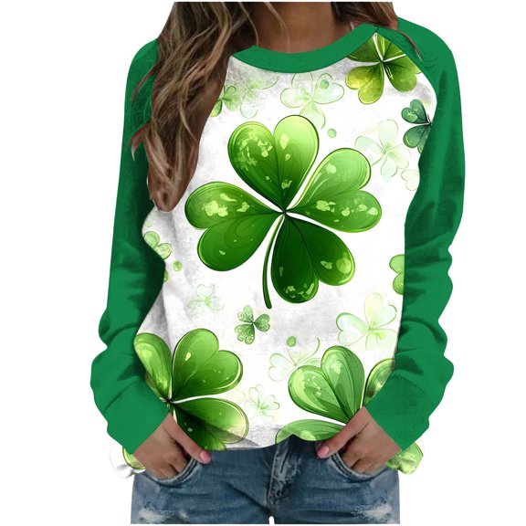 St Patricks Day Sweatshirt Women Shamrock Long Sleeve Shirt Casual Crewneck Pullover Adies Bow Print Tops St Patrick's Day Shirt