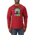 thumbnail image 1 of Neon Rainbow Trippy Cute Pitbull Dog Straight at You Dog Lover Mens Long Sleeve Shirt, Red, Small, 1 of 3