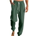 thumbnail image 2 of Yaoyar Mens Casual Pants Loose Fit Elastic Drawstring Waist Straight-Legs Summer Yoga Beach Long Pants(Army Green,3XL), 2 of 6