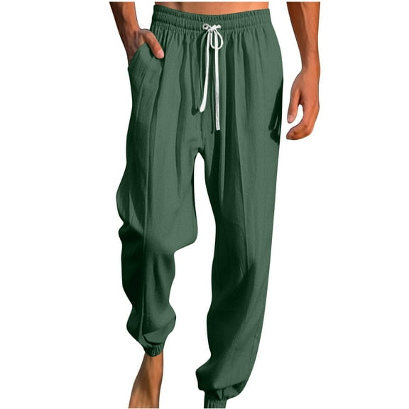 LOVZFMLL Casual Pants for Men, Summer Elastic Bottom Beach Pants Sports Trousers for Men Running Workout Gym with Pockets Army Green L