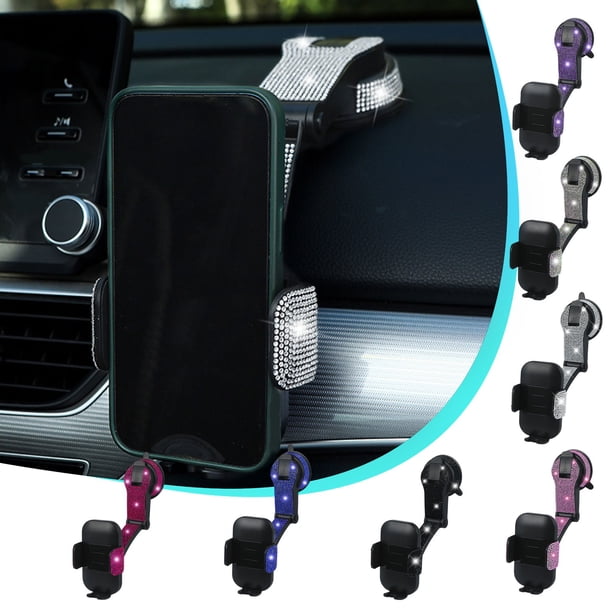 Soporte universal para teléfono de coche con incrustación de diamantes | Montura giratoria con ventosa para parabrisas y tablero | Soporte multifuncional estable y ajustable para navegación y