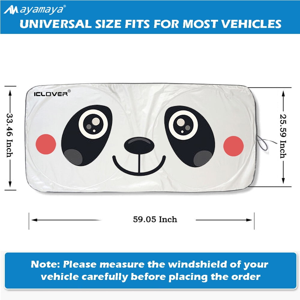 HOMEYA Car Windshield Sunshade With Cute Panda Design - 59"x33.5" Foldable UV Protector To Keep Car Cool