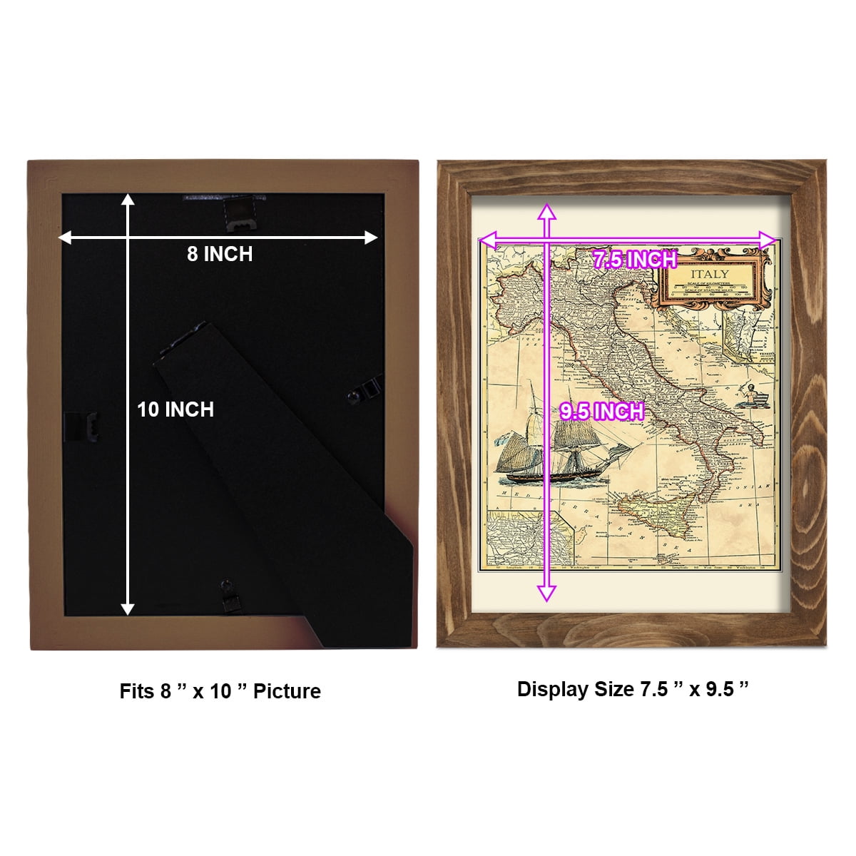 Italy Map -Framed Print w/glass-Walnut