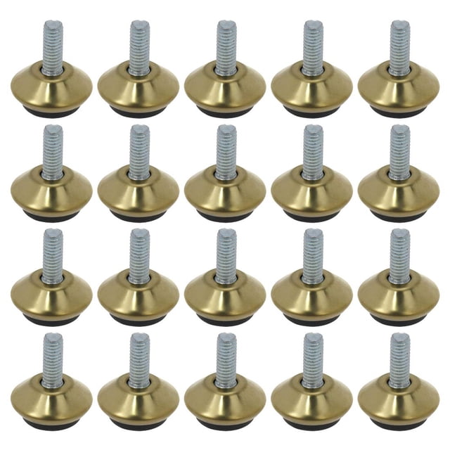 Farboat 20 niveladores de patas giratorios M6 para muebles de 1.0 in de altura, nivelación ajustable para mesas, sillas, armarios, elevador (dorado)