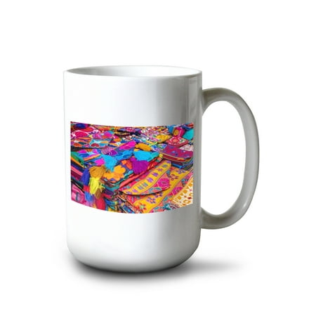 

15 fl oz Ceramic Mug Colorful Crafts for Sale at a Market in Mexico Photography Dishwasher & Microwave Safe