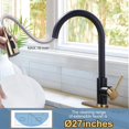 thumbnail image 3 of LAICAIW Stainless Steel Kitchen Faucet with Sprayer, High Arc Single Handle Kitchen Faucet for Sink 1 or 3 Hole, Modern Kitchen Sink Faucet with Deck Plate and 1/2" Adapter (Black and Gold), 3 of 7
