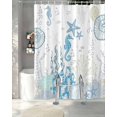 thumbnail image 3 of Split Shower Curtain for Transfer Bench, Coastal Blue Fabric Shower Curtains for Bathroom, Ocean Coral Starfish Jellyfish Seahorse Tub Sliding Transfer Bench Waterproof Bath Curtains 72"x78", 3 of 9