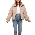 thumbnail image 2 of Women'S Winter Cropped Puffer Jacket Coat Short Warm Quilted Jacket Khaki M, 2 of 6
