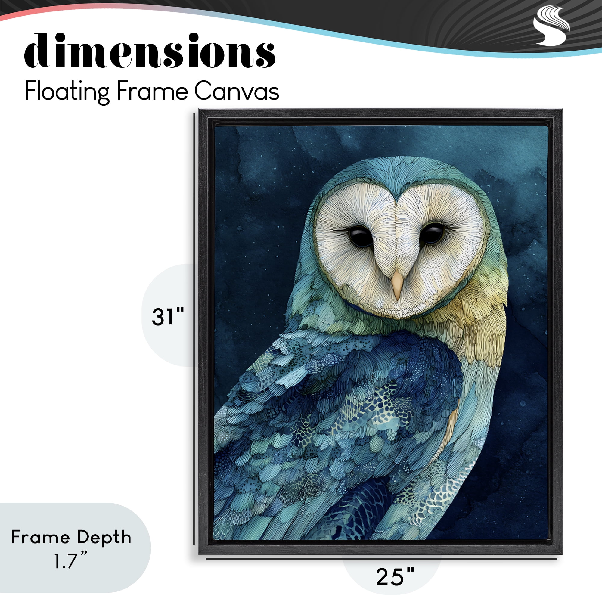 Stupell Industries Cerulean Blue Owl Black Framed Floater Canvas Wall Art, design by Franklyn Gregory