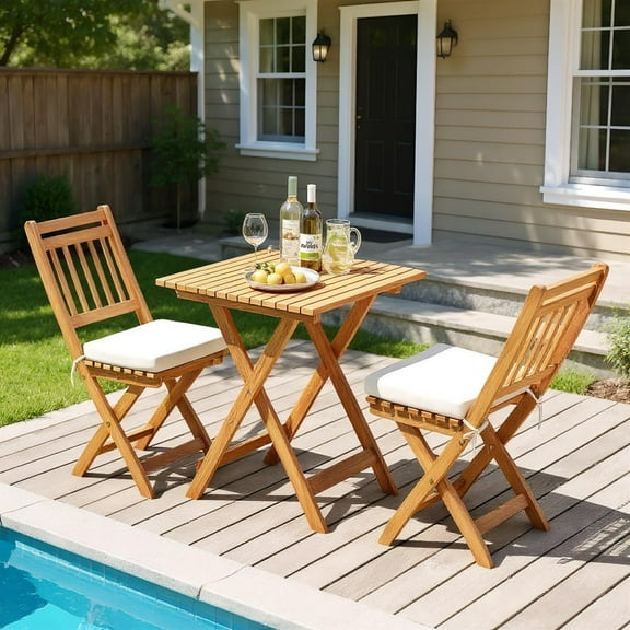 Topcobe Outdoor Wood Bistro Set with Soft Seat Cushions and Table, Outdoor Patio Furniture for Garden Backyard Pool Deck-White