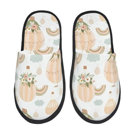 

Sigee Air Balloon and Flower for Cozy Furry Slippers Super Soft Indoor and Outdoor Use Non-Slip Sole Slip On House Slippers-Large