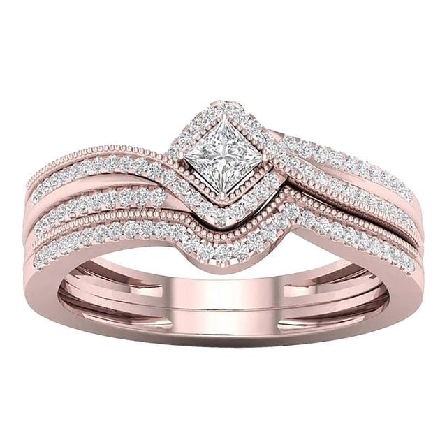 Juego de anillos de diamantes de imitación para mujer, 2 piezas, apilables, para compromiso, boda