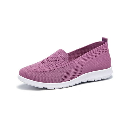 

UKAP Ladies Sock Sneakers Mesh Flats Slip On Walking Shoes Anti-Slip Casual Shoe Women Comfort For Elderly Purple 7