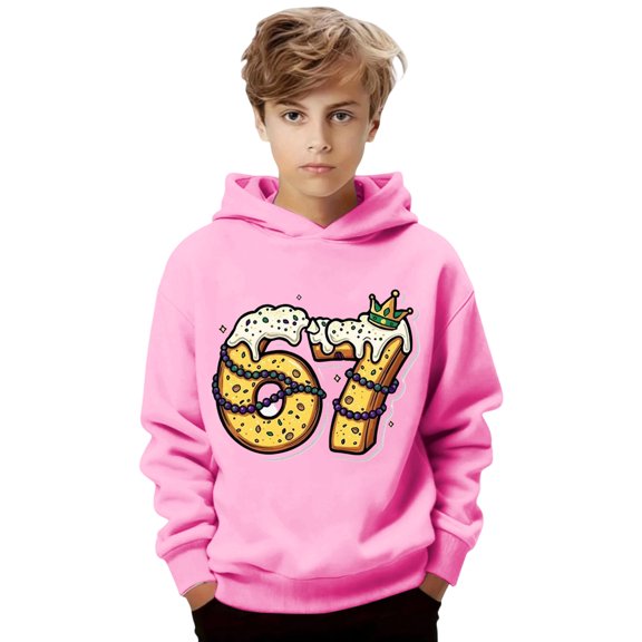 Tisuna Boys Girls Carnival'S Hoodie Child 67 Print Long Sleeve Hooded Tops Casual Loose Unisex Kids Autumn Winter Relax Fit Hoodies Sweatshirt Pink Size 7-8 Years