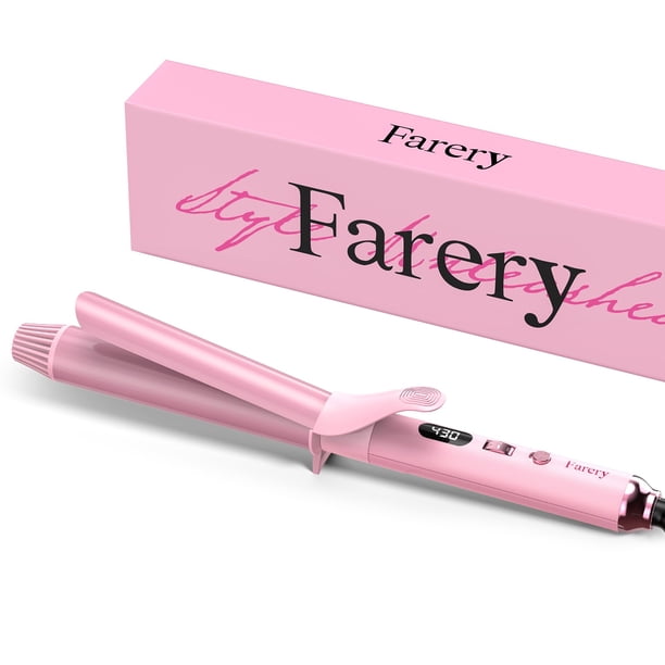 Rizador de barril largo FARERY de 1 1/4 pulgadas y 1,25 pulgadas para cabello fino, con aceite de argán y queratina, 11 temperaturas ajustables, incluye pinzas y almohadilla de silicona, color rosa