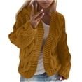 thumbnail image 2 of Women's Cropped Open Front Hooded Cardigan Casual Knitted Sweater Tops Fall Fashion Outerwear Coat New Yellow M, 2 of 6