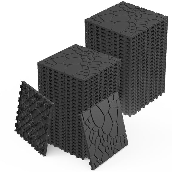 44 Pack Plastic Interlocking Deck Tiles,12" Waterproof Outdoor Flooring,All Weather Use, Patio Floor Decking Tiles for Porch Poolside Balcony Backyard,Stone Texture,Grey