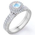thumbnail image 1 of JeenMata Anillo de Estilo Eduardiano Piedra Lunar Azul Redonda de 1,75 Quilates y Moissanita: Juego de Anillos de Boda con Halo Doble Pavé: Baño de Oro Blanco de 18 K sobre Plata, 1 of 6