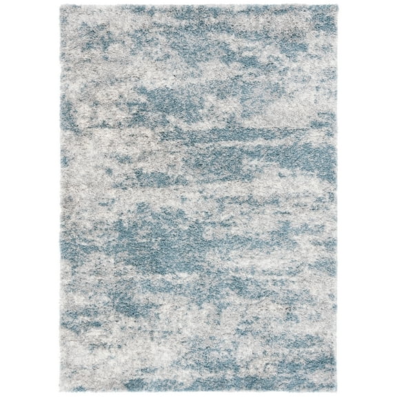 SAFAVIEH Berber Yazmin Abstract Shag Area Rug, Ivory/Blue, 9' x 12'