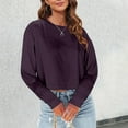thumbnail image 2 of Women Fashion Casual Solid Round Neck Long Sleeve Sexy Crop T Shirt Top, 2 of 2