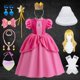 thumbnail image 1 of Vestido de princesa Peach para fiesta de cumpleaños de niñas, Vestido largo de encaje de manga abullonada rosa para baile de graduación, disfraz de Aurora para Halloween Fivean unisex, 1 of 2