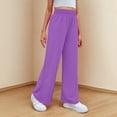 thumbnail image 3 of Girls Pants Casual Solid Color Fashion Elastic Waist Sports Straight Leg Pants Girls Sweatpants Front Seam Drawstring Wide Leg Sweat Pants Kids 7-14Y, 3 of 8