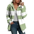 thumbnail image 2 of GEWSEY Winter Coats for Women Fuzzy Fleece Jacket Hooded Color Block Patchwork Cardigan Coat Outerwear with Pocket (Green, 3XL), 2 of 5