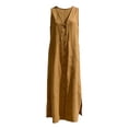 thumbnail image 4 of Casual Dresses for Women Women's Casual Loose Fit Long Sleeveless Dress V Neck Button Down Collar Comfortable Blend Flowy Summer for Everyday Wear Beach Vacation Khaki XXXL, 4 of 4