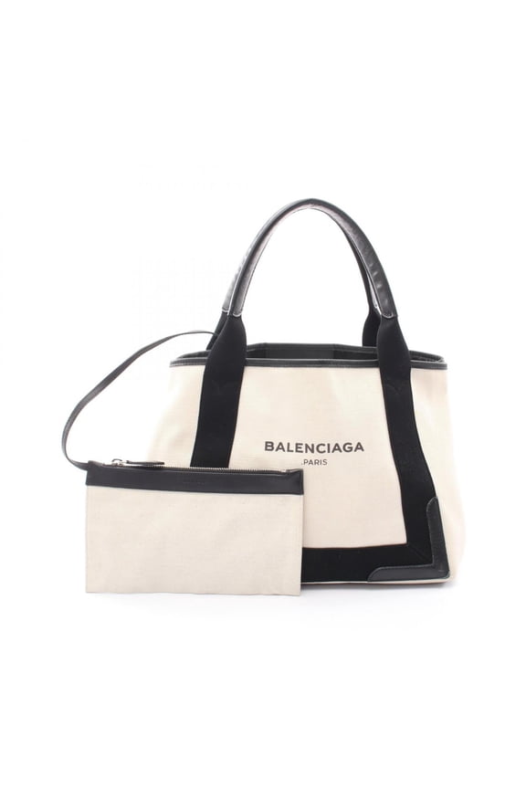 Pre-Owned Balenciaga Navy Cabas S Tote Bag Handbag, Canvas and Leather, Women's, Ivory/Black,...