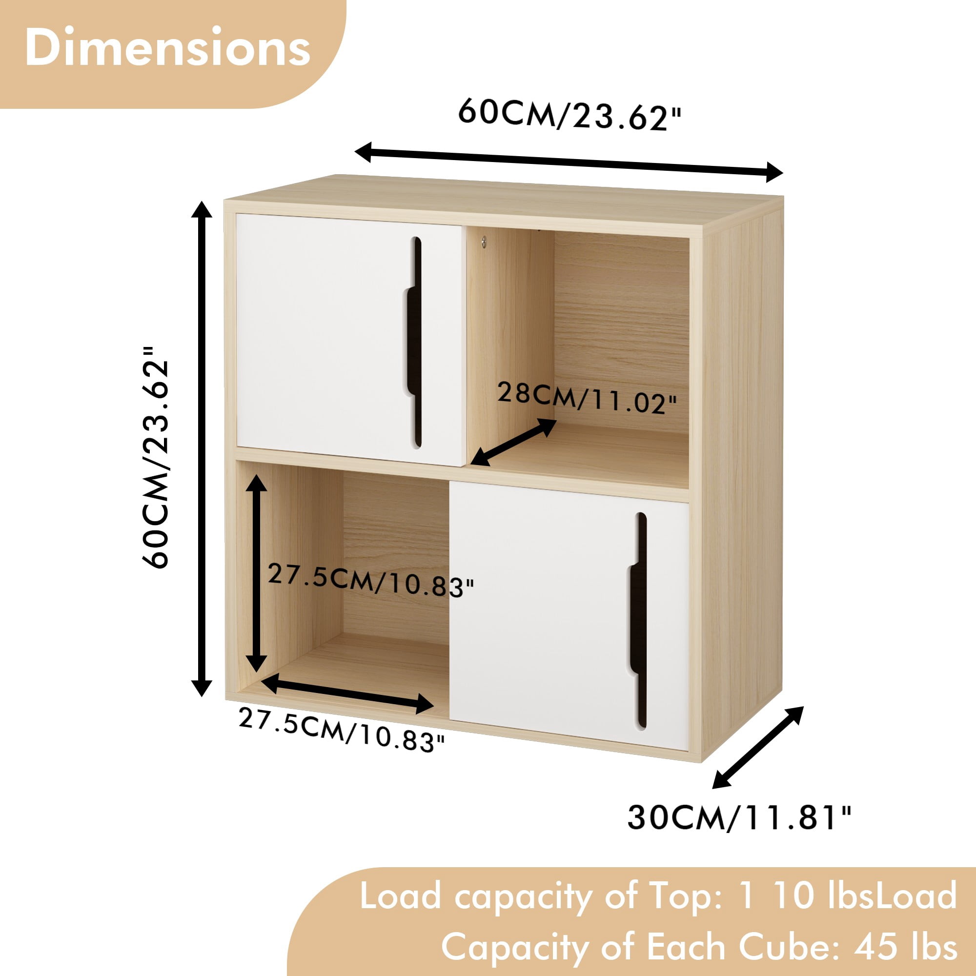 4 Cube Storage Organizer,Modern Wooden Storage Cabinet with Sliding Doors,for Living Room,Bedroom,White
