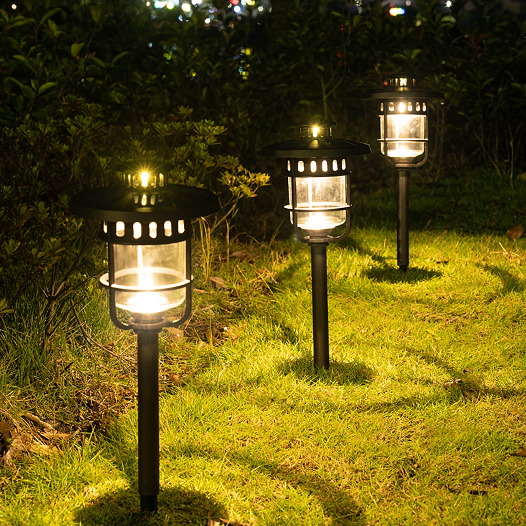 Solpex Solar Path Lights Outdoor, Glass and Bronze Finished, 2 Bright LEDs per Light, Waterproof Automatic Solar Lights Outdoor for Patio, Yard, Lawn, Garden and Landscape-Warm White (6 Pack)