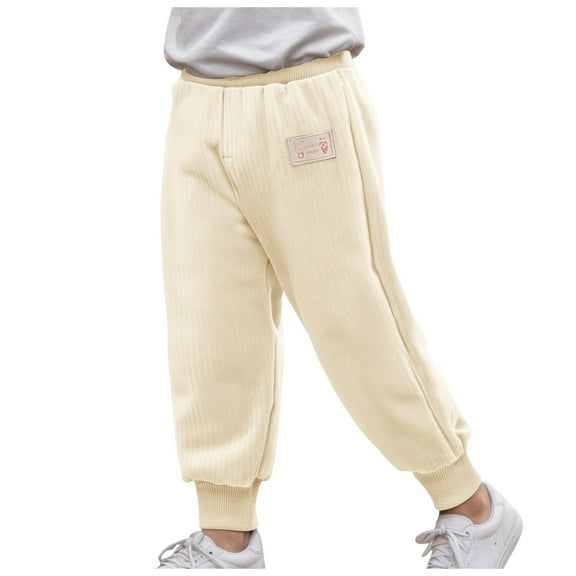 yocbz Boys Cargo Pants Cotton Casual Pants Sports Pants for Boys Girls Baby Plush Pants Winter Outerwear Thick Warm Pants Casual Pants Beige,3-4 Years
