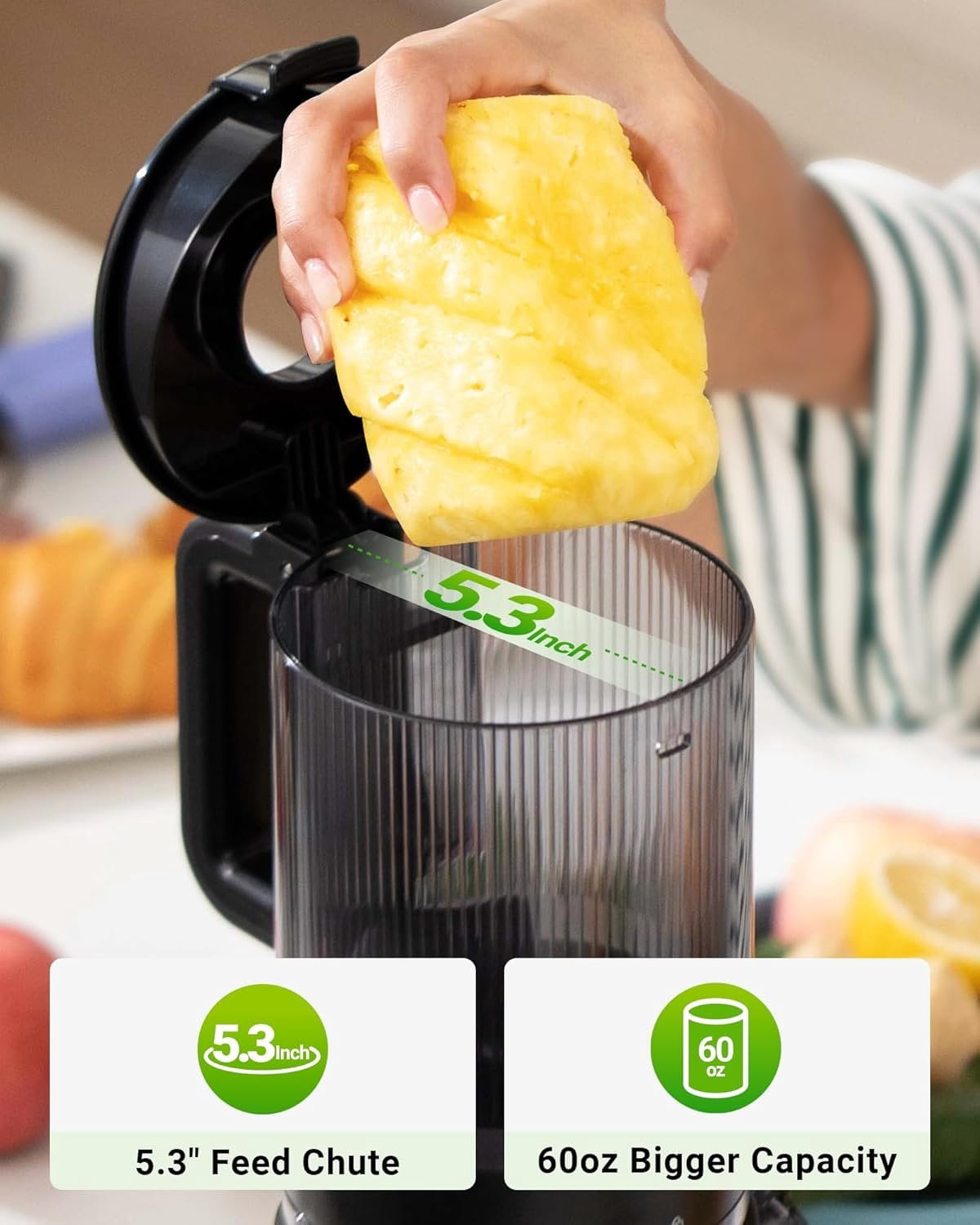 Juicer Machines, Cold Press Juicer with 5.3"  Feed Chute Fit Whole Fruits & Vegetables Easy to Clean, High Juice Yield,  (Black)