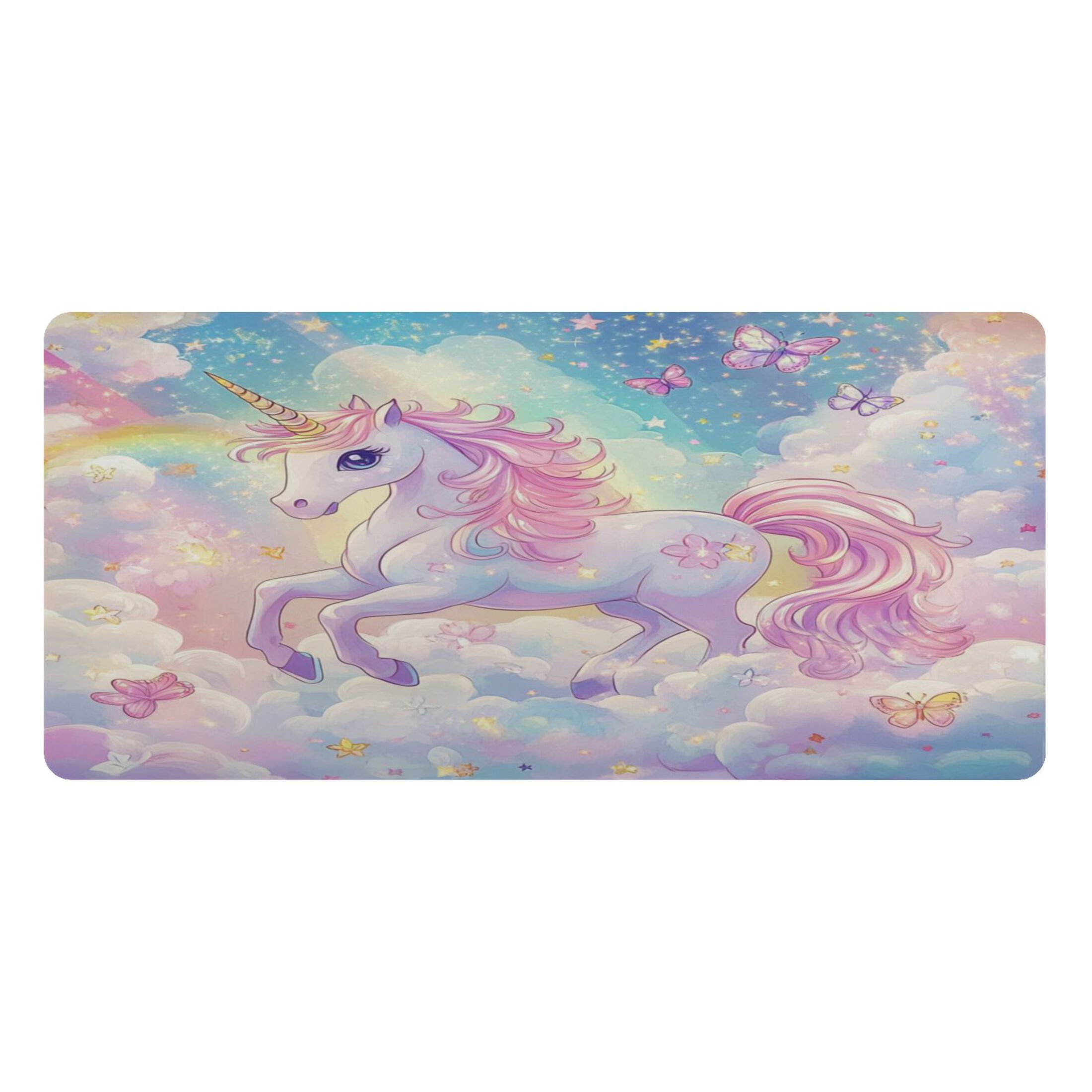 Leather Keyboard and Mouse Desk Mat Office Desk Accessories Protective Office Desk Decor Desk Pad Mat for Gaming, Work from Home, Office Rainbow Colors Unicorn 16.5" x 35.4"