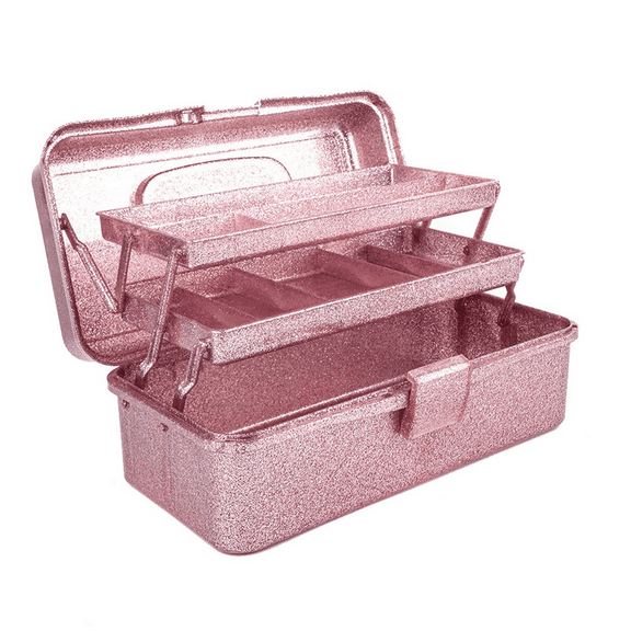New Arrivals Glitter Pink & Craft Tool Storage Box,3-Layer Stackable Carry Tackle Box Sewing Organizer for Art