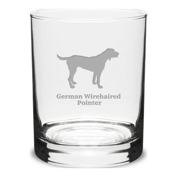 German Wirehaired Pointer Deep Etched 14 oz Classic Double Old Fashion Glass