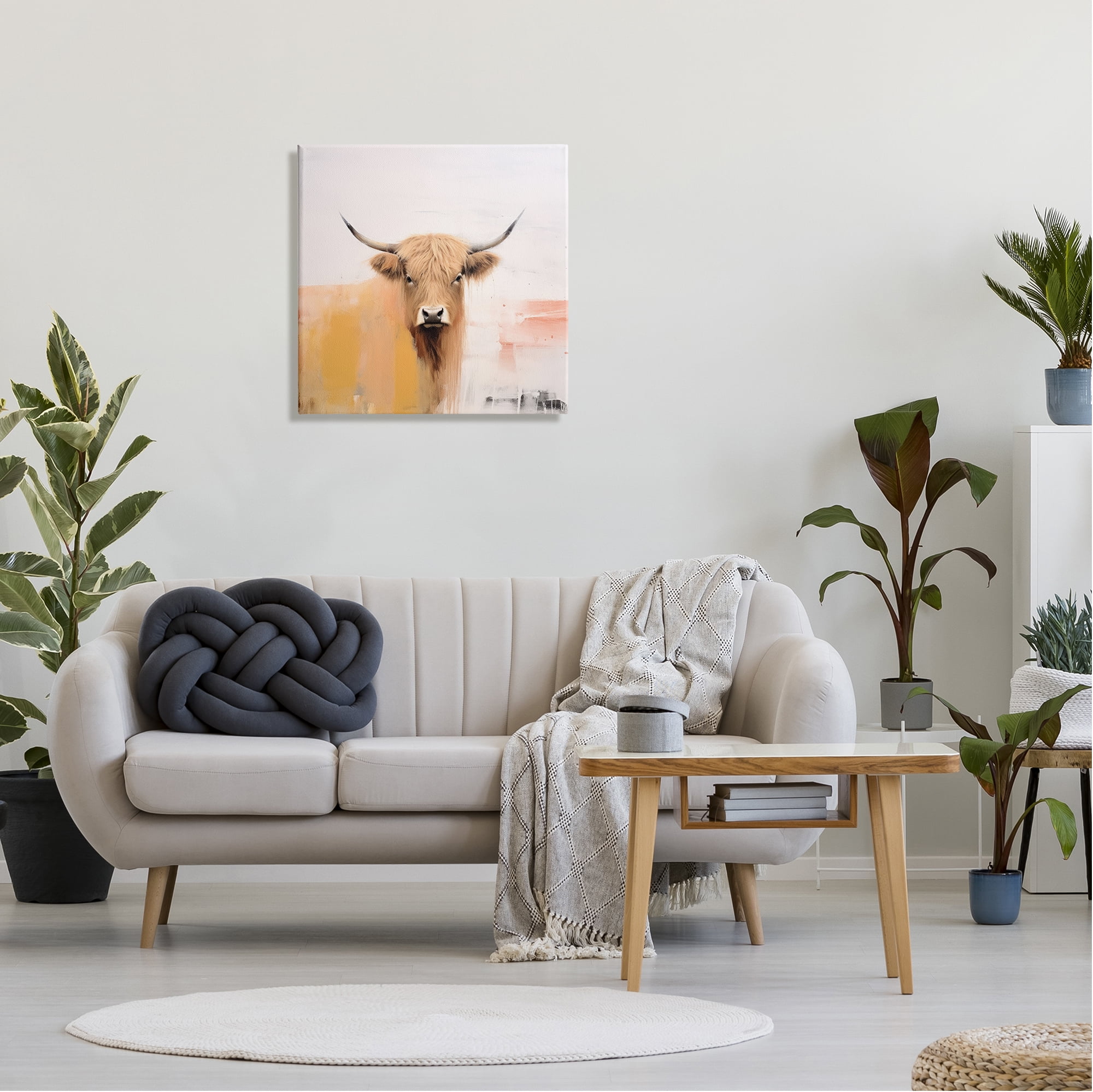 Stupell Industries Modern Highland Cow Animals & Insects Painting Gallery Wrapped Canvas Art Print Wall Art, 24 x 24